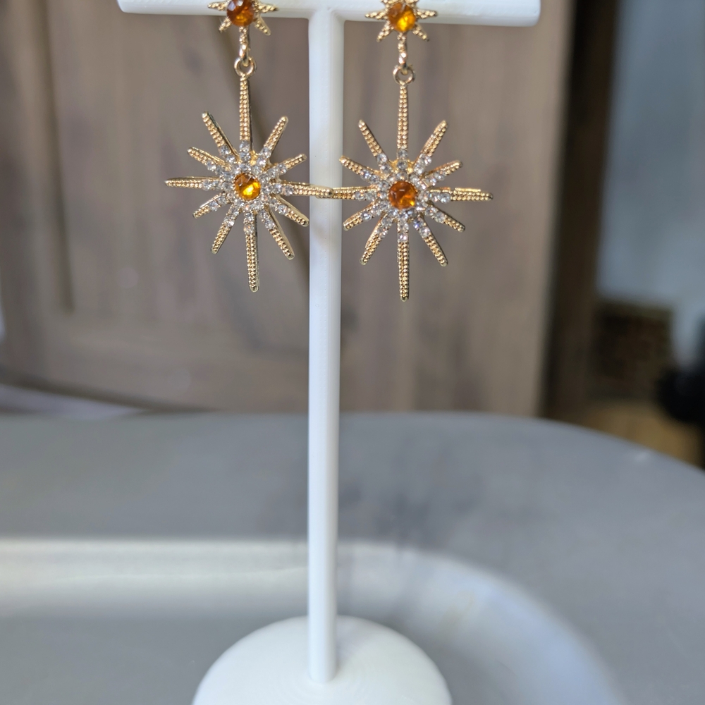 Radiant Gold and Orange Starburst Earrings